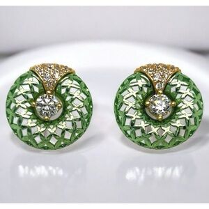 (NWOT) Green/Gold Woven Circle Cubic Zirconia Stud Earrings
